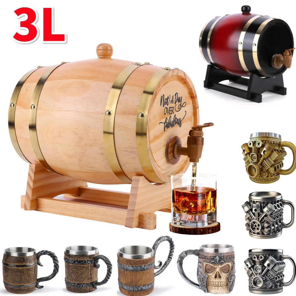 Wine Beer The Whiskey - Tong Wiski Kayu 3L dengan Dudukan,