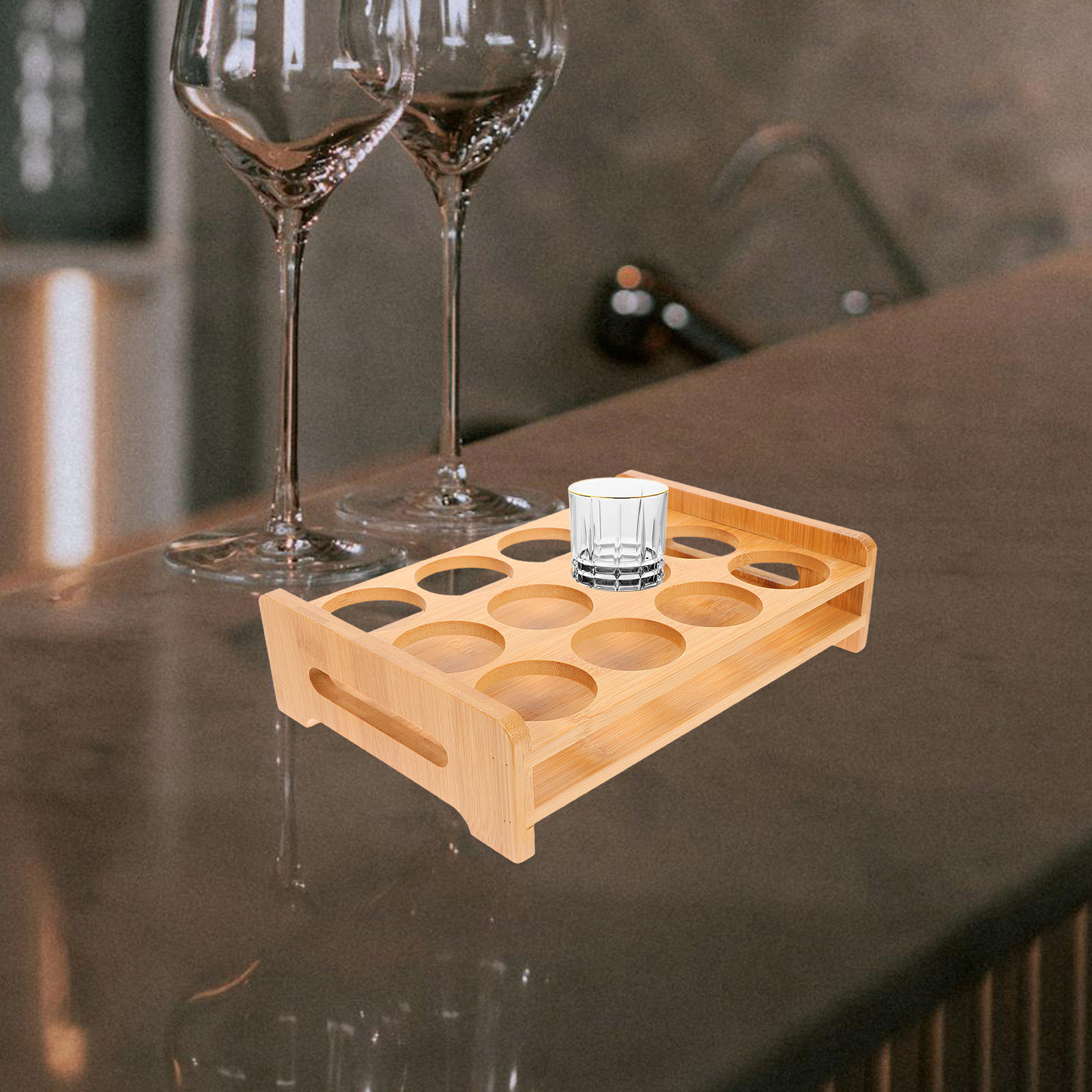 Wine Beer The Whiskey - Tempat Gelas Shot Bambu Serbaguna Rak
