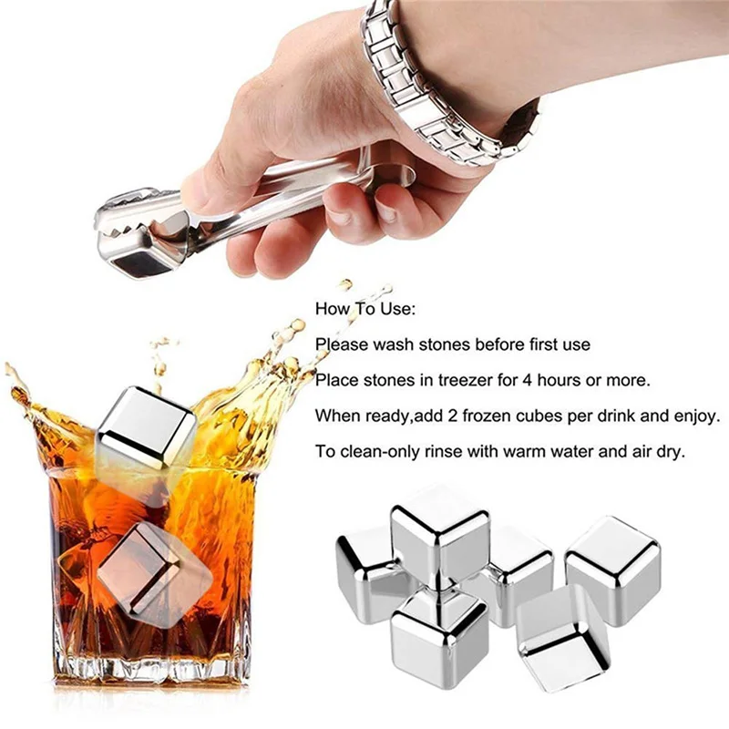 Whiskey Stone Set - 4/6/8 Pcs Set Batu Es Stainless