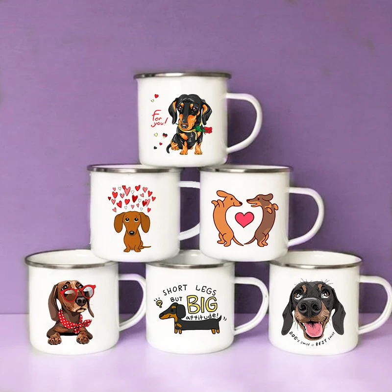 Wine Beer Juice - Lucu Dachshund cetak kreatif Enamel Mug