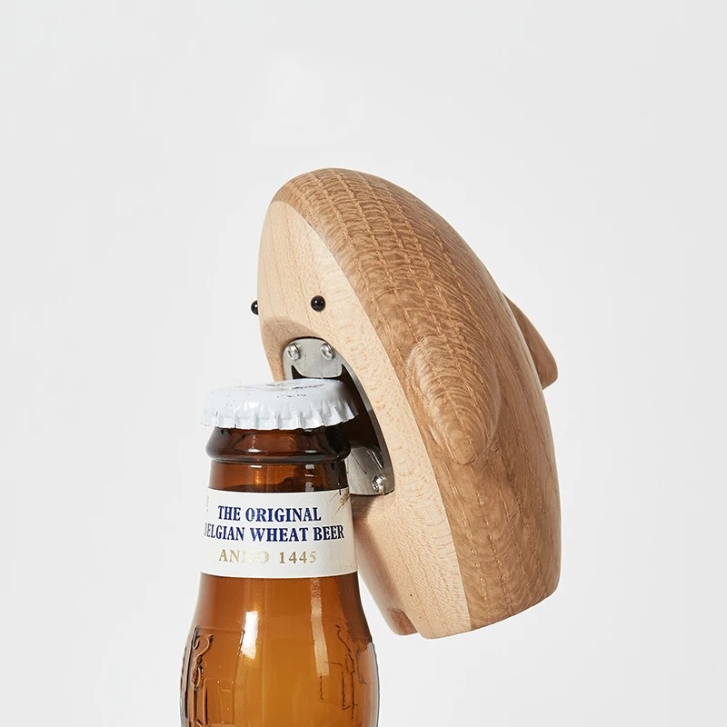 Wine Beer Bottle - Ornamen Hiu Kayu Kreatif Pembuka Botol